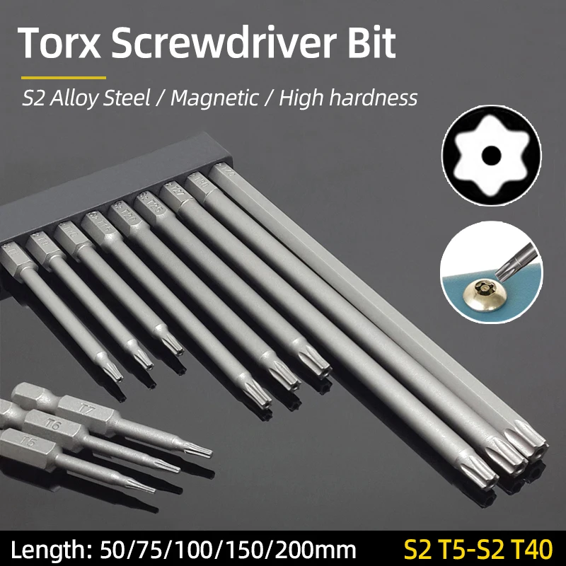 50/75/100/150mm Security Tamper Proof Magnetic Screwdriver Set Drill Bit Screw Driver Bits Hex Torx Flat Head 1/4