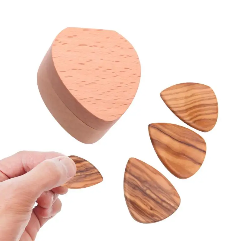 Guitar Picks For Acoustic Guitar 3x Guitar Plectrums With Storage Box Heart Shape Guitar Accessories Wooden Electric Guitar