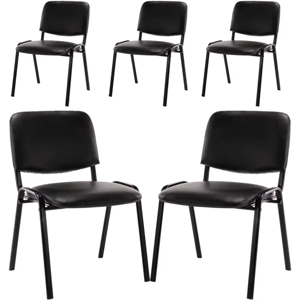 Empilháveis cadeiras de sala de conferência, cadeira do escritório convidado, sem braços recepção cadeiras, breakroom couro almofada, preto, 5PCs