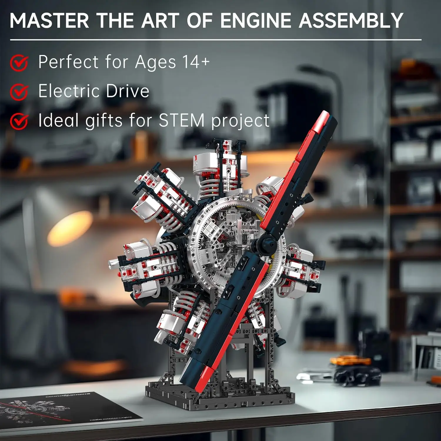 Mould King 10233 funktionierender Radial-Luftfahrtmotor-Modellbausatz, 3089+ STEM-Bausatz für Erwachsene und Jugendliche, Geschenkidee