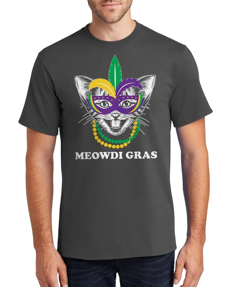 Carnivals Men Meowdi Gras Cat Mardi Gras Men's Standard or Premium Short Sleeve T-Shirt Graphic T Shirts Funny Shirt Offensive