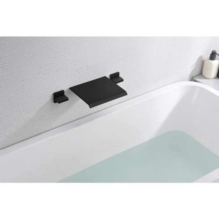 Matte Black Wall Mount Bathtub Faucet Waterfall Tub Filler Two Handles High Flow Rate