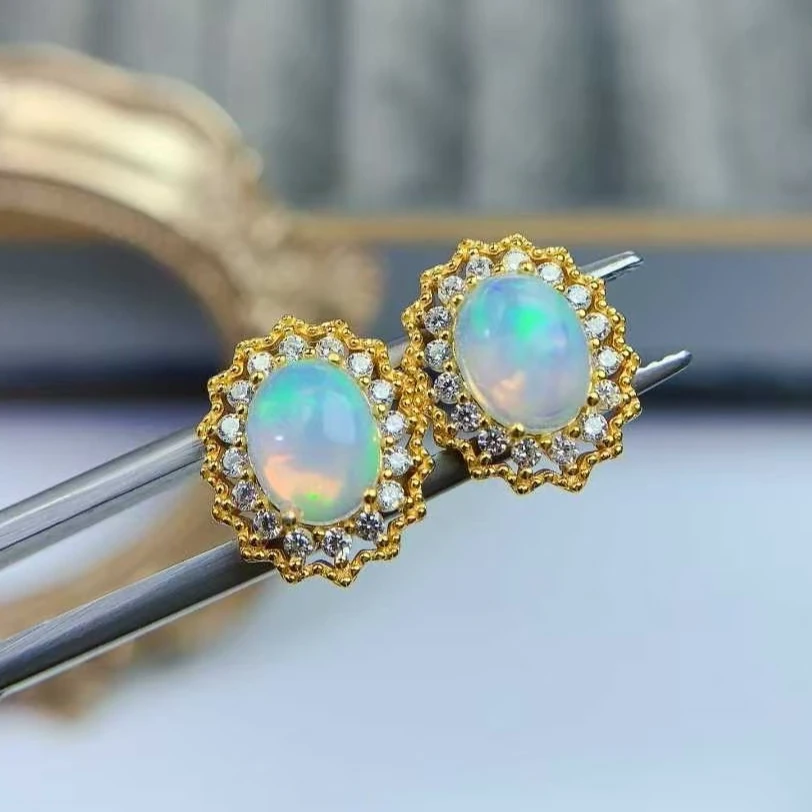 

Серьги-гвоздики из натурального белого опала, серьги-гвоздики из серебра 925 пробы для офисных женщин, 6 мм * 8 мм, 1,4 карата, ювелирные изделия из натурального опала