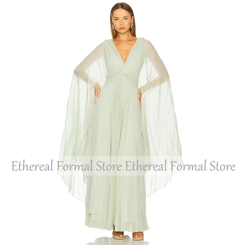 Elegante chiffon A-lijn damesavondjurk V-hals galajurk voor bruiloft 2025, eenvoudige vloerlengte, lange formele feestjurk