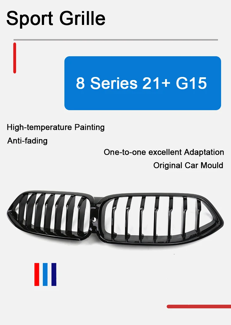 

8 Series 2021+ G14 G15 G16 ABS Piano Black Single Slat & Double Line Kidney Front Grille Glossy Black G15 Front Grille for BMW