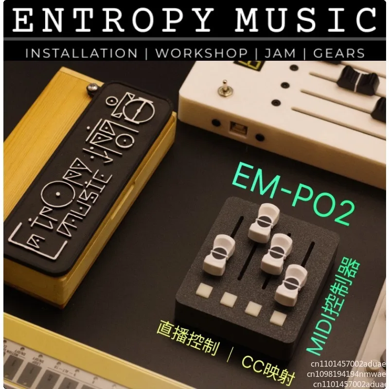 EM-PO2 MIDI Controller – 4 Faders + 4 Buttons for Digital Audio Workstation Music Production & Streaming Control