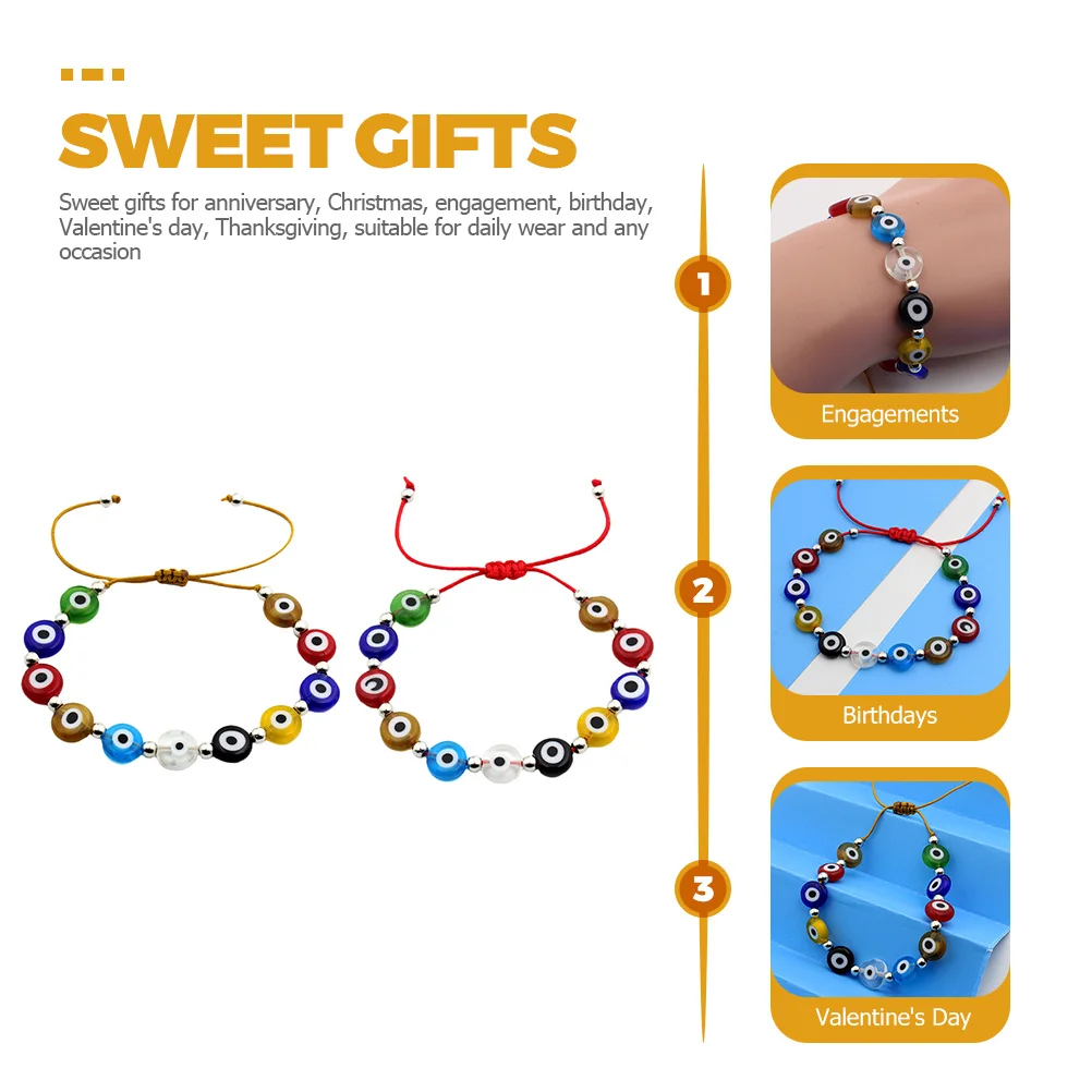 

2pcs Adjustable Evil Eye Bracelets For Couples String Beaded Red Thread Bracelet Men Women Fashion Jewelry Gift