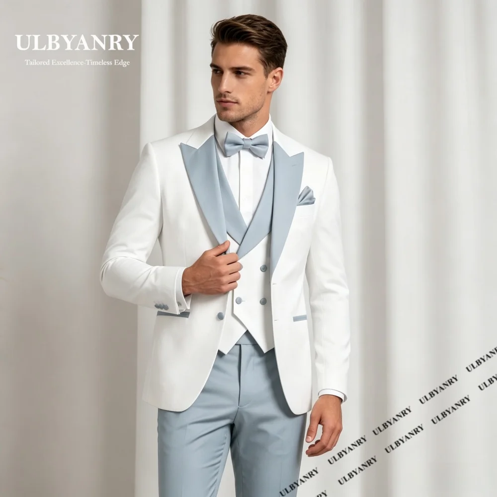Trend Three Pieces Suit Set for Men Formal Bicolor Tuxedo Dinner Evening Prom Suit Attire Jacket Vest Pants Customized