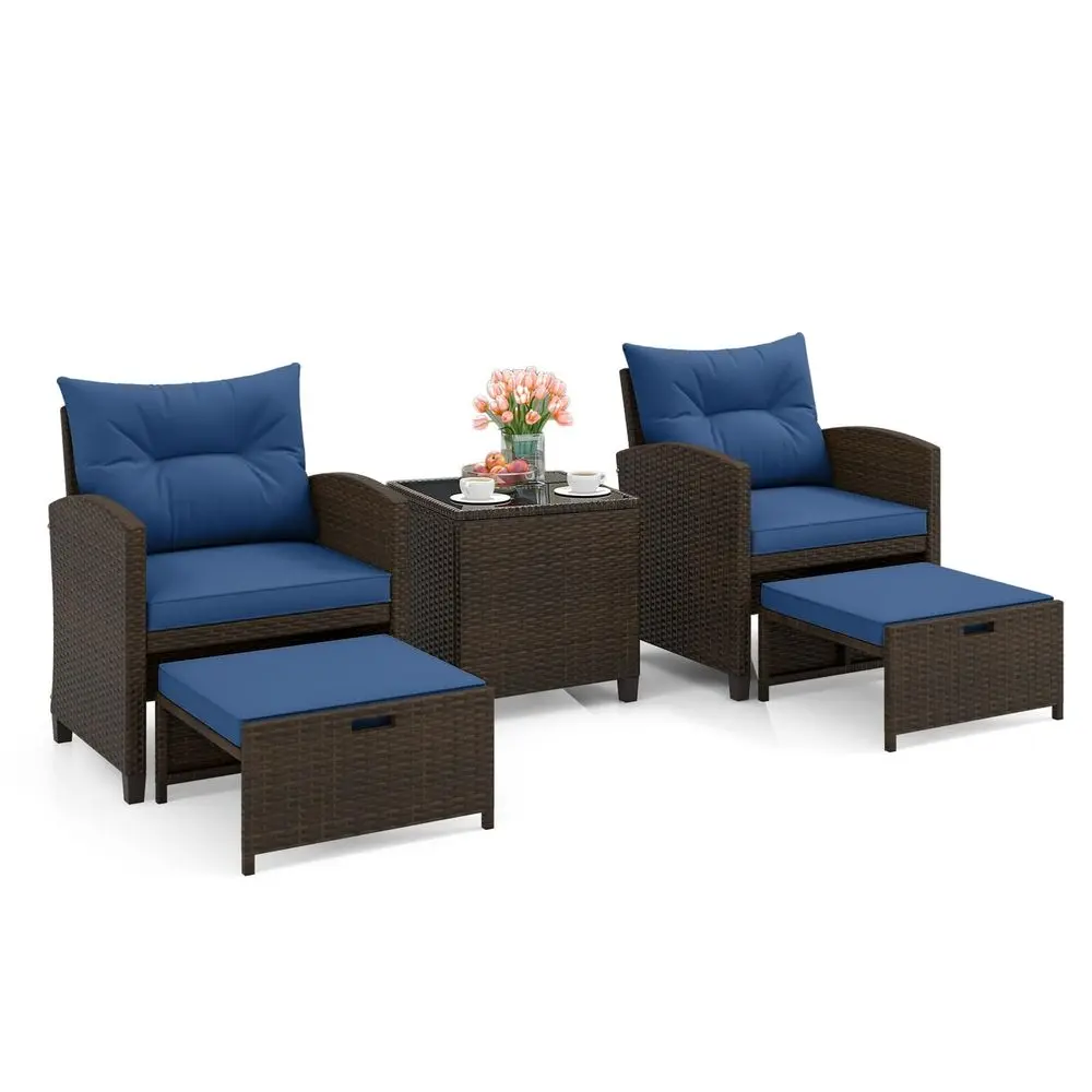 5Piece Outdoor PE Rattan Conversation Set, Wicker Patio Furniture Set with Cushion, Ottoman amp Coffee Table for Backyard Garde