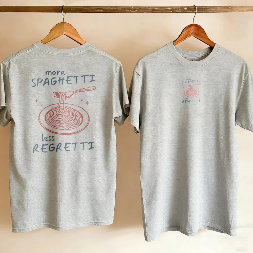 Funny Spaghetti Foodie Graphic Tee More Pasta Less Regret Funny Outdoors High Quality Cotton Short-sleev Breathable Men Clothing