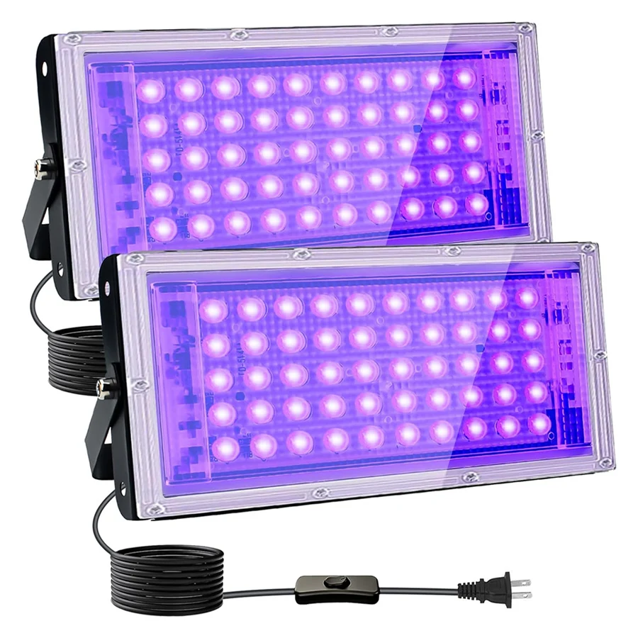 

1/2/4 Packs 50W 100W LED UV Black Light Flood Light IP65 Waterproof LED Curing Ultraviolet Lamp for Fluorescent Party Decor