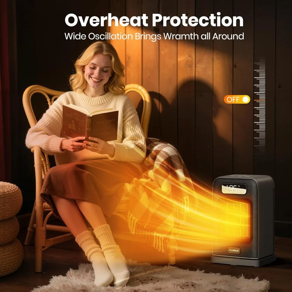 space heaters for indoor use, 1500w small desk heater 2 in 1 with remote, thermostat, led display, overheat & tip over protectio