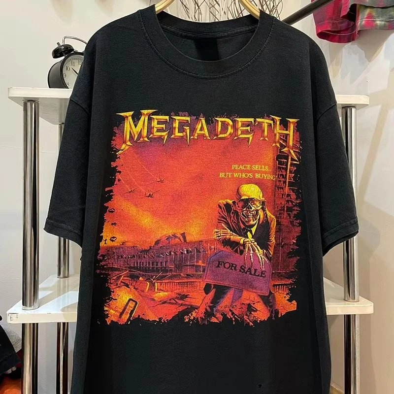 2026 Monochrome Dark Scene Double Sided Tee Oversized Unisex Retro Street Hip Hop Short Sleeve Tops