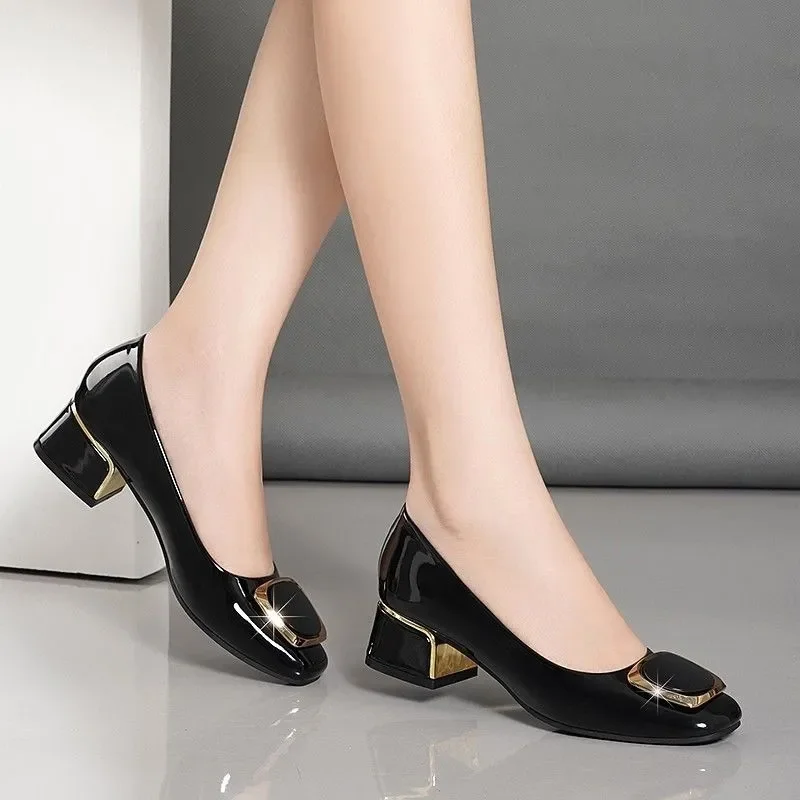 Women Cool Light Weight Wine Red Spring & Summer Slip on Square Heel Shoes Lady Classic Black Office Heels Beige Hotel Work A146