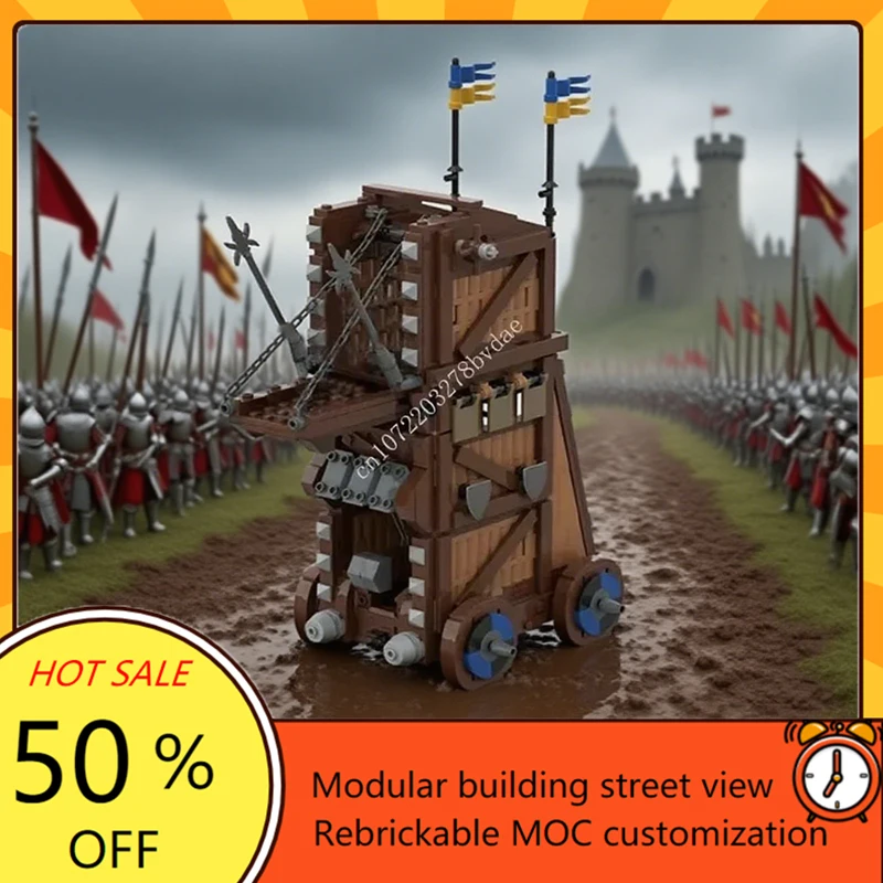 739PCS Black Falcon Siege Tower Medieval Castle Custom Puzzle Model DIY Technical Assembly Toy for Kids Holiday Xmas Gift