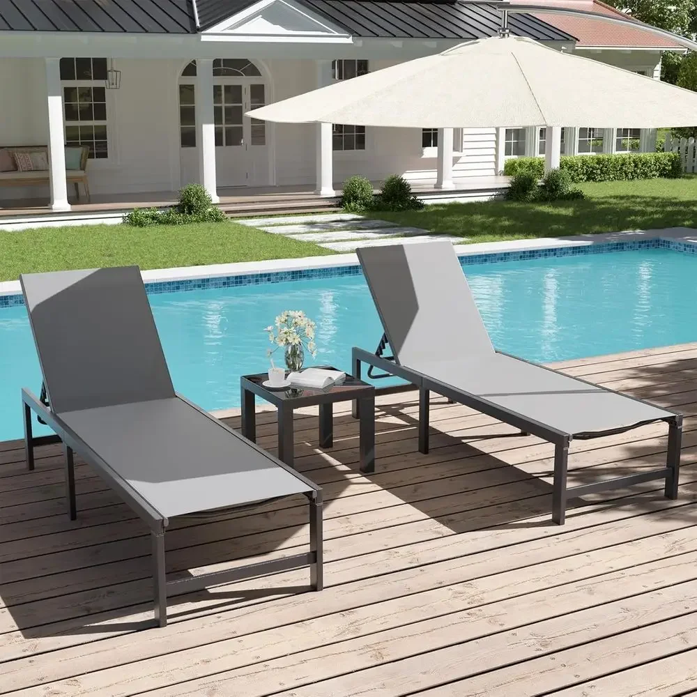 Outdoor Adjustable 5-Position Reclining Pool Lounge Chair with Table for Patio, Beach, Yard
