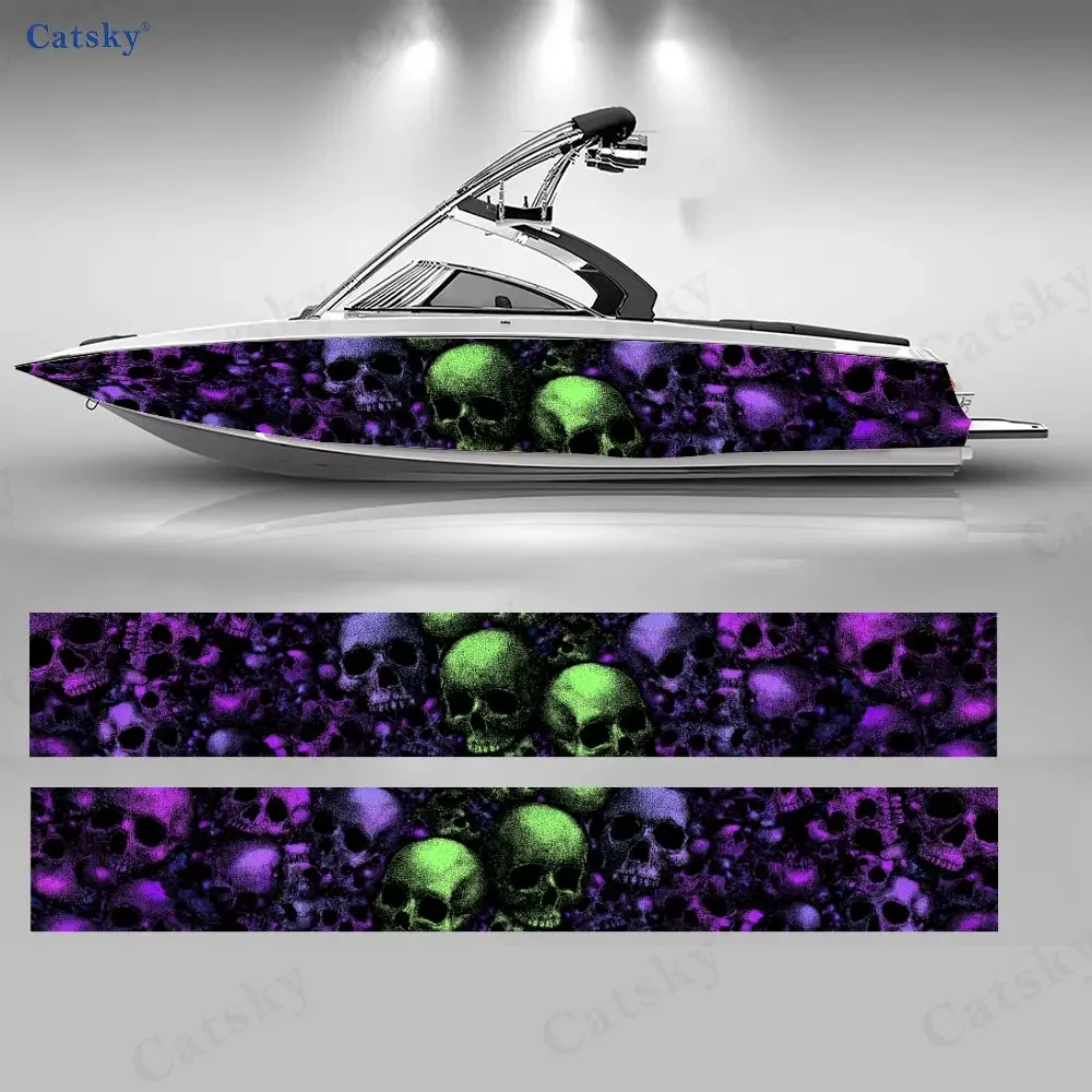 Colorful Skulls Craze Horror Special Unique Boat Sticker Vinyl Ship Pontoon Deck Boat Fishing Decorative Pontoon Boats Decal