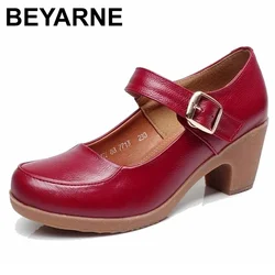 BEYARNE genuine leather pumps | Spring-autumn shoes for women, pumps with round toe and sole, shallow mouth, size 33-42