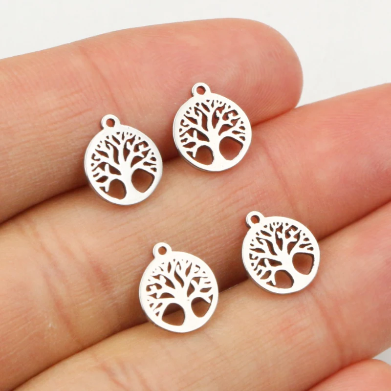 30pcs 10x8.5mm No Fade 316 Stainless Steel Life Tree Cute Charms Pendant for DIY Necklace Bracelet Craft Jewelry Making Findings