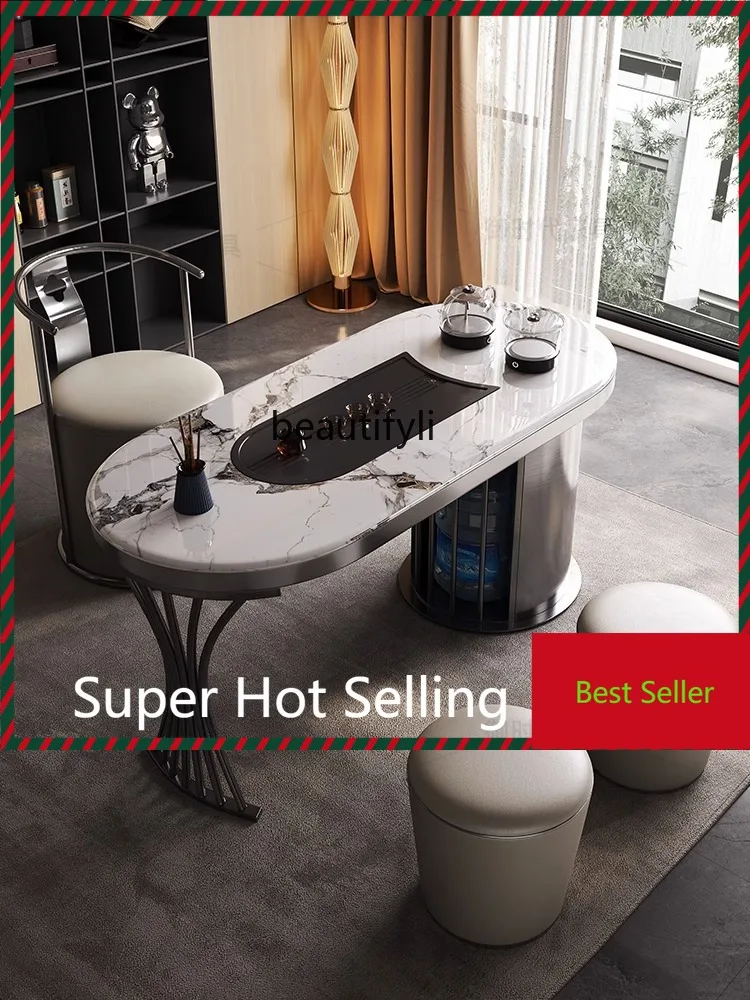 

Modern Light Luxury Tea Making Table Balcony Microlite Tea Table Designer Model Small Stone Plate Tea Table