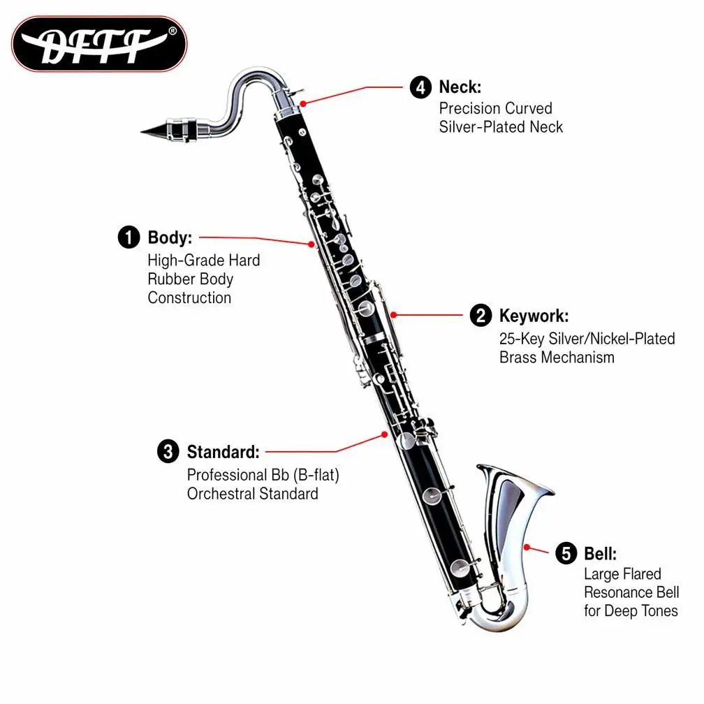 25 Keys Bb Clarinet Woodwind Instrument For Student Grade Test And Practice