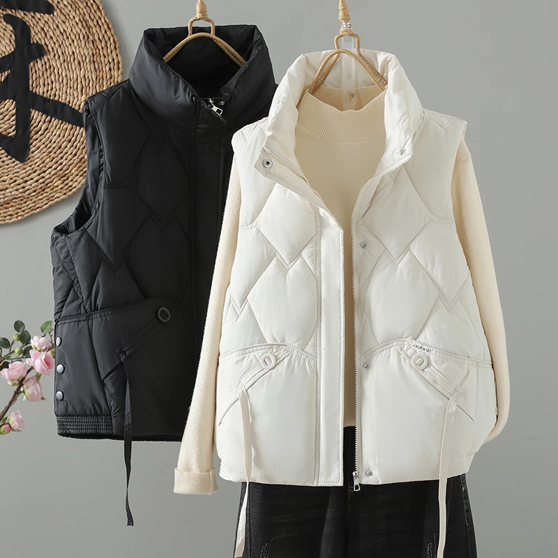 

Women's down Cotton Vest 2025 New Winter Loose Outerwear ort Jaet Autumn Winter Thiened oulder Pad High Collar Zipper