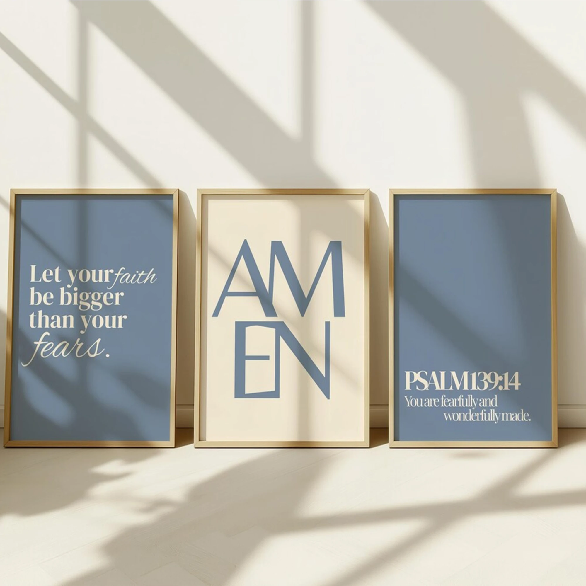 3pcsModern Blue Christian Bible Verse Wall Art Print Canvas Painting Poster Picture For Bedroom ,Living Room Home Decor