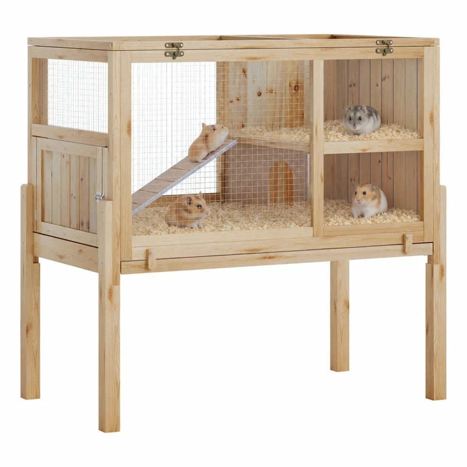 Spacious Wooden Indoor Guinea Pig Cage with Stand