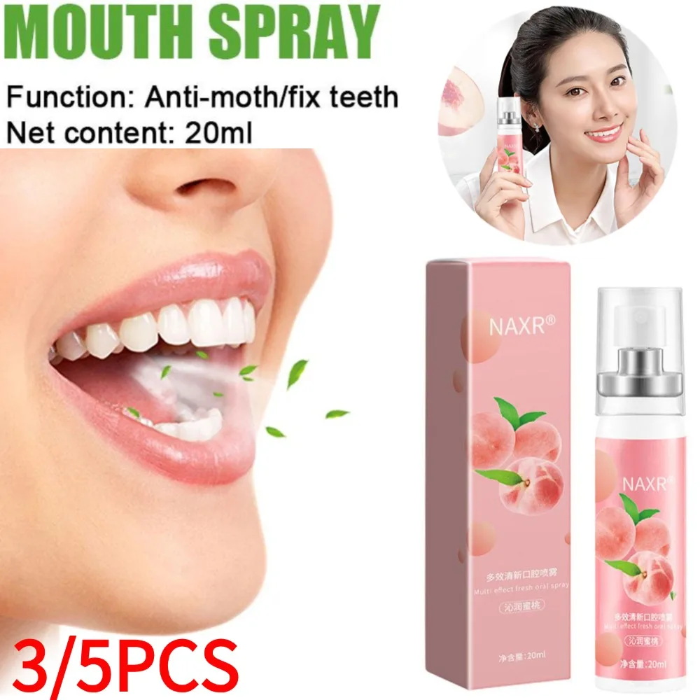 Ambientador para el aliento afrutado, melocotón, menta, Spray para el cuidado de los olores, halitosis, tratamiento refrescante para la boca, líquido ambientador, 3/5 Uds.