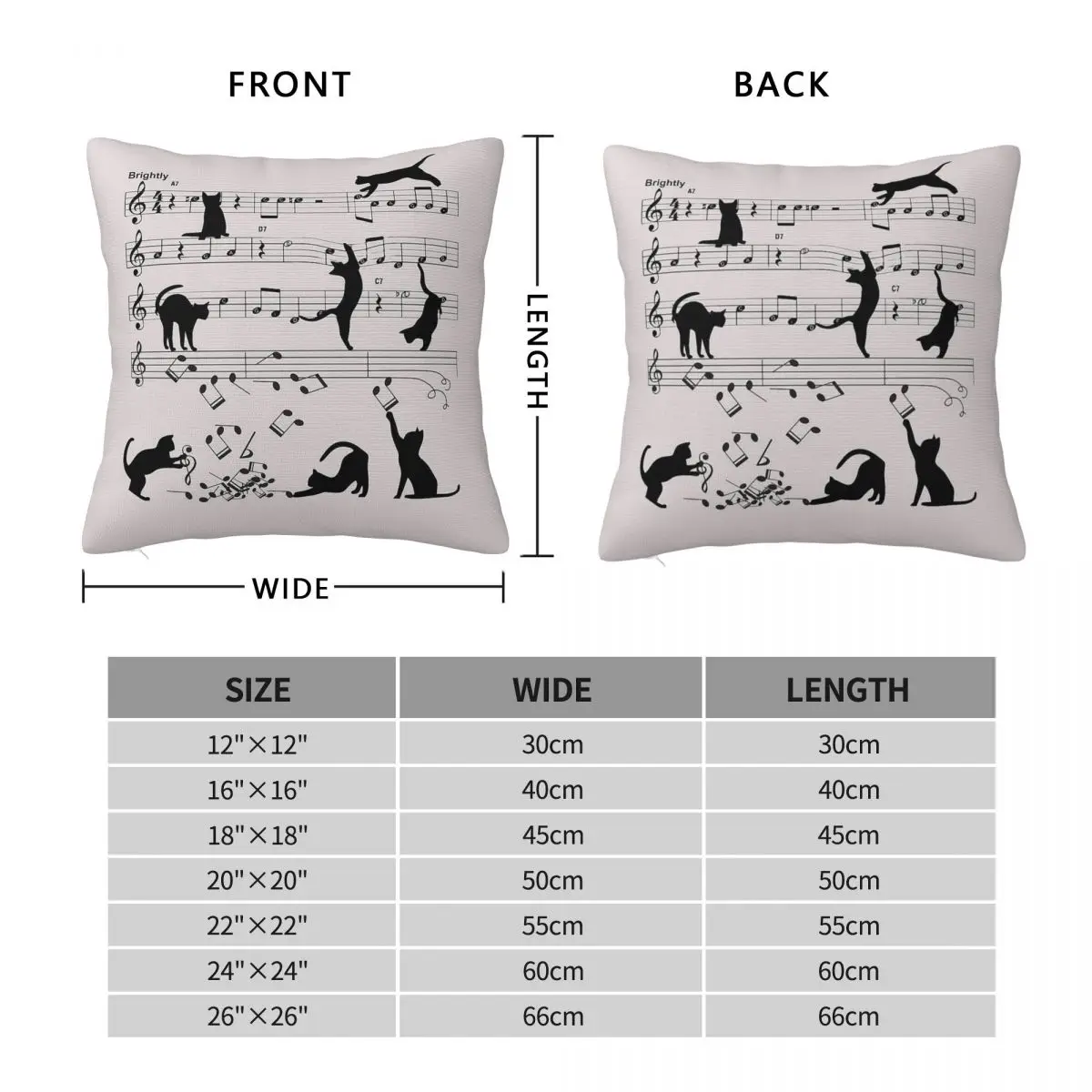 Cat Playing Clef Notes Piano Square Pillowcase Polyester Linen Velvet Creative Zip Decor Pillow Case Home Cushion Case