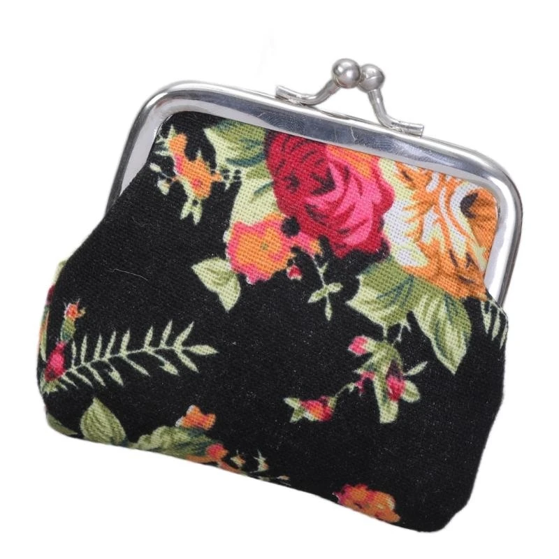 X7XC Coin Purse Floral Phone Clasp Wallet Handbags Change Clutch Buckles Vintage Kiss Lock Holder Gifts
