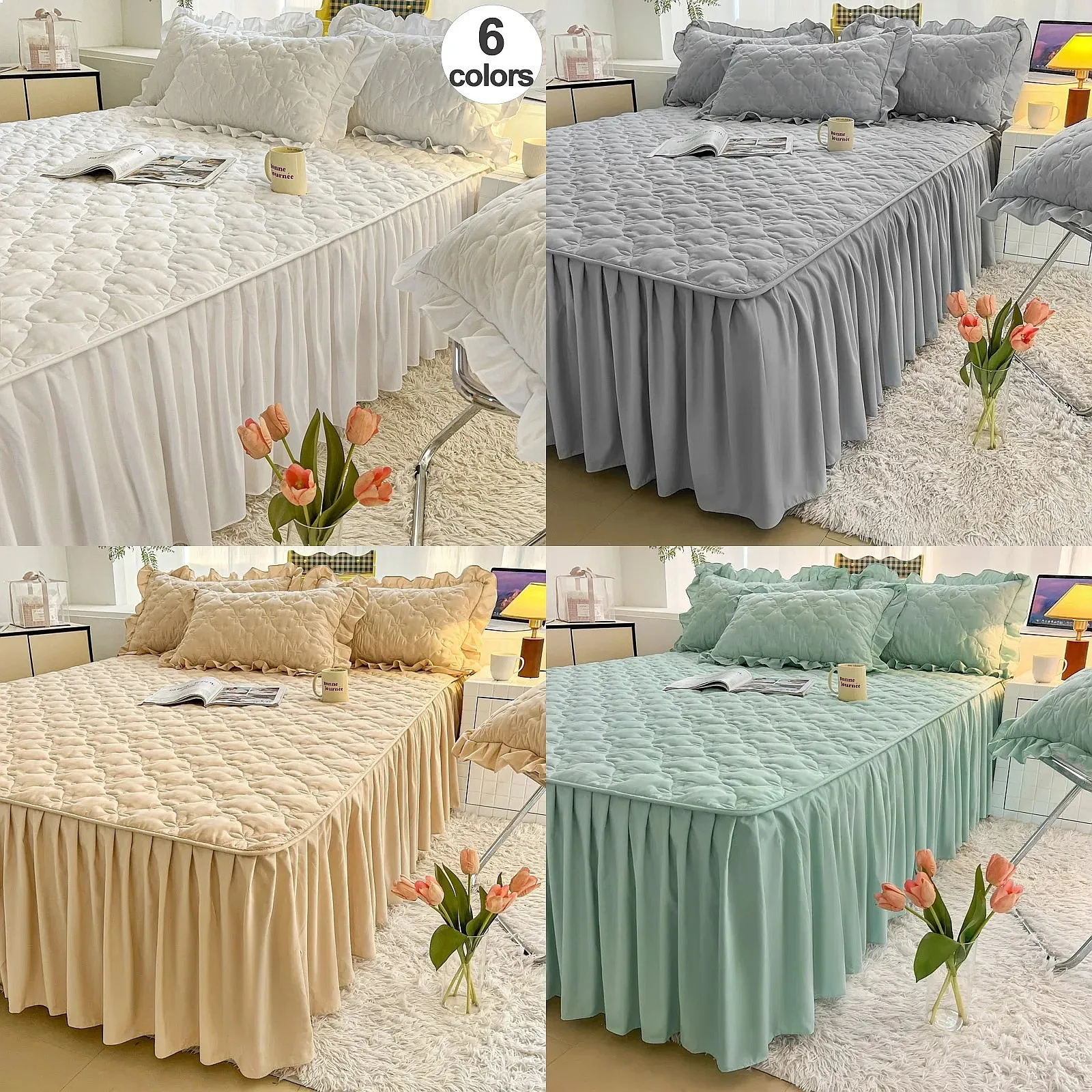 Luxury Quilted Bed Skirt 45cm Hem Water-Washed Solid Bedroom Decor