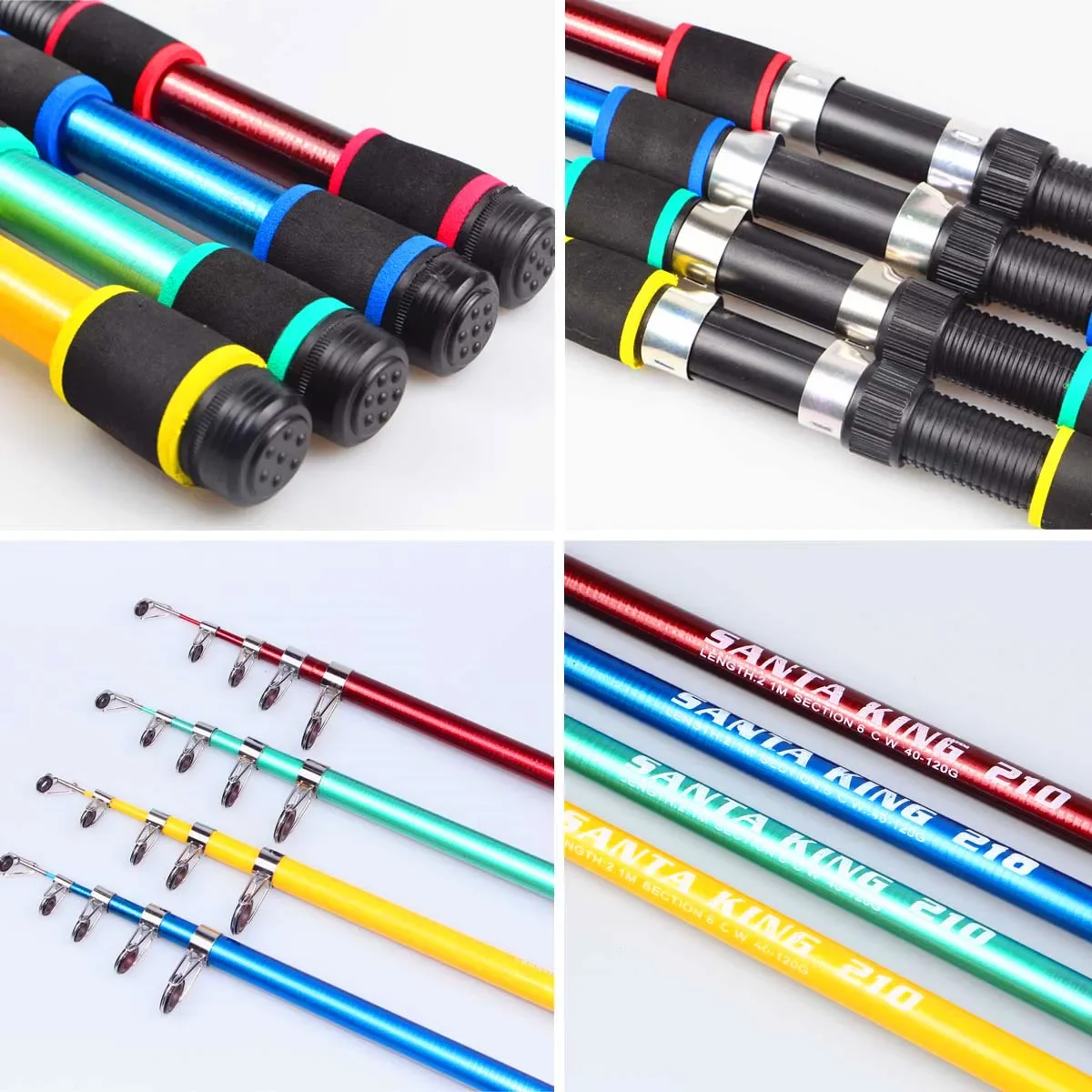 سانتا كينغ 1.8 متر 2.1 متر 2.4 متر تلسكوبي الصيد رود المحمولة الغزل الصيد قضبان أقطاب الصيد #3