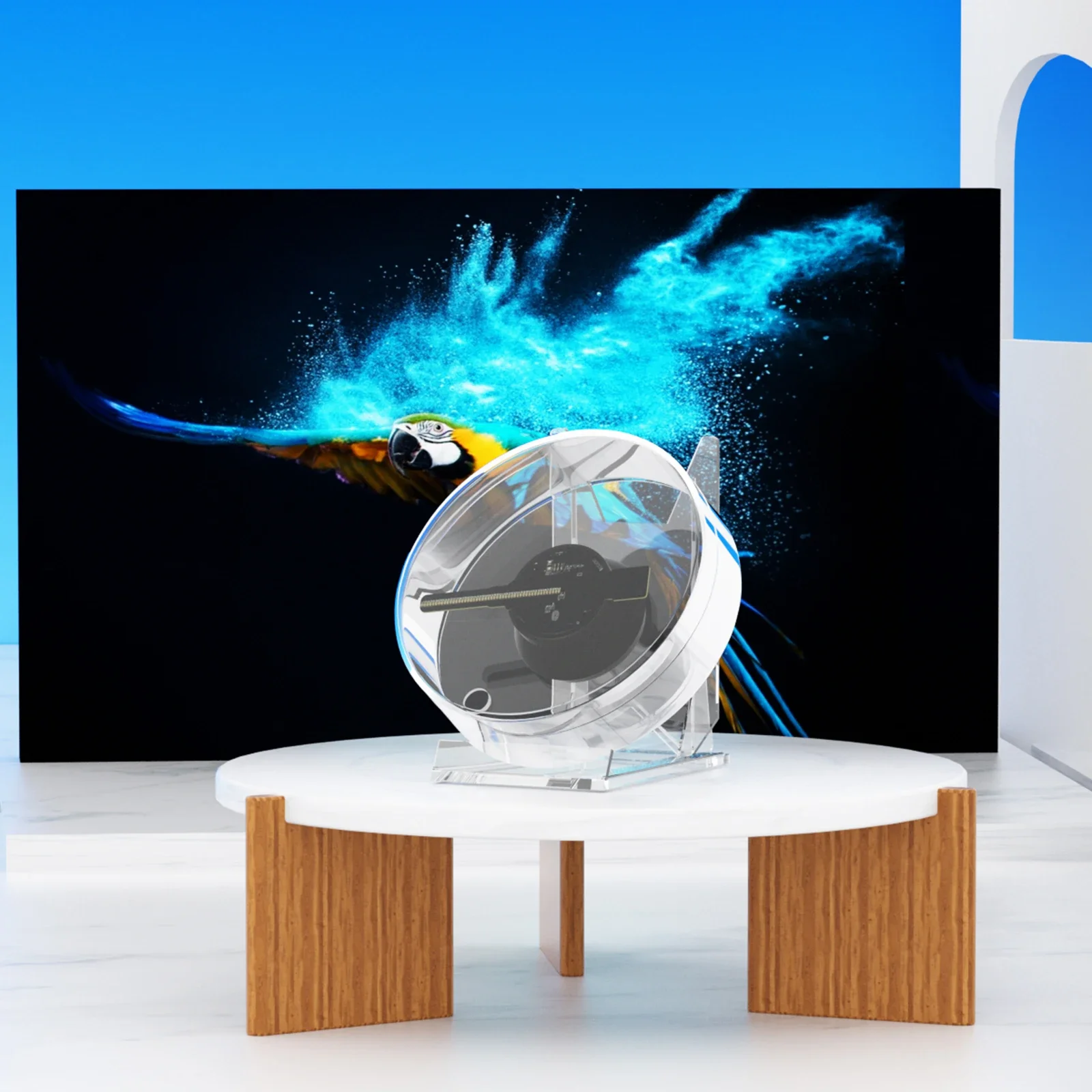 

LED Advertising Machine Hologram Picture Video Display Remote Control with Stand Mini 3D Holographic Projector Fan Desktop