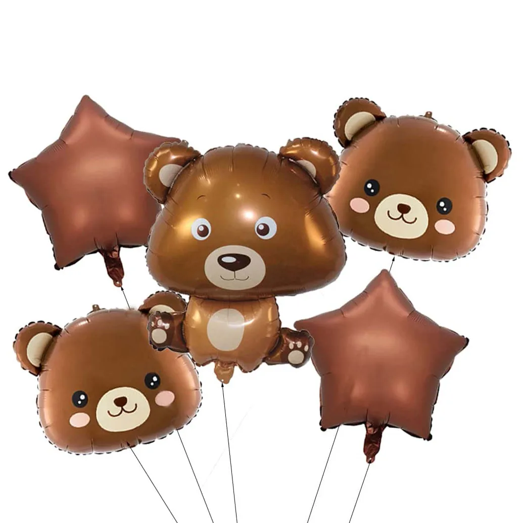 5PCS/PACK Brown Bear Theme Forest Party Decoration Aluminum Film Balloon