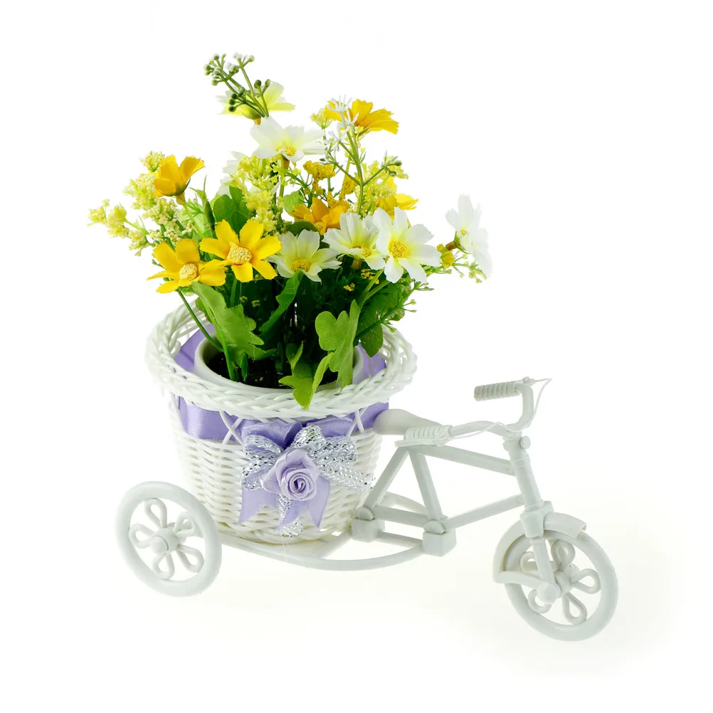 Excellent White Tricycle Bike Flower Basket Container For Flower Plant Home Decor Vase