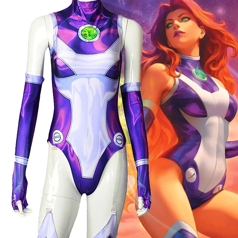 Teen Titans Superhero Starfire Koriand'r Jumpsuit Cosplay Costume Zentai Bodysuit Halloween Christmas Party Costume Women Aldult