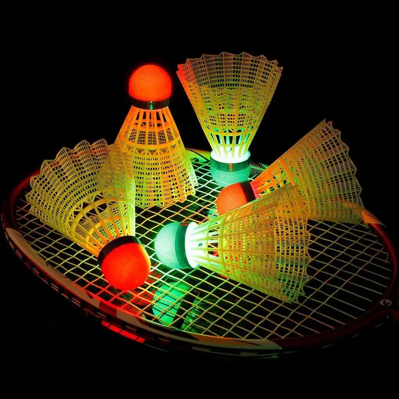 

4pcs LED Badminton Ball Glowing Light Up Nylon Badminton Shuttlecocks Colorful Lighting Balls Sports Training In/Outdoor Game