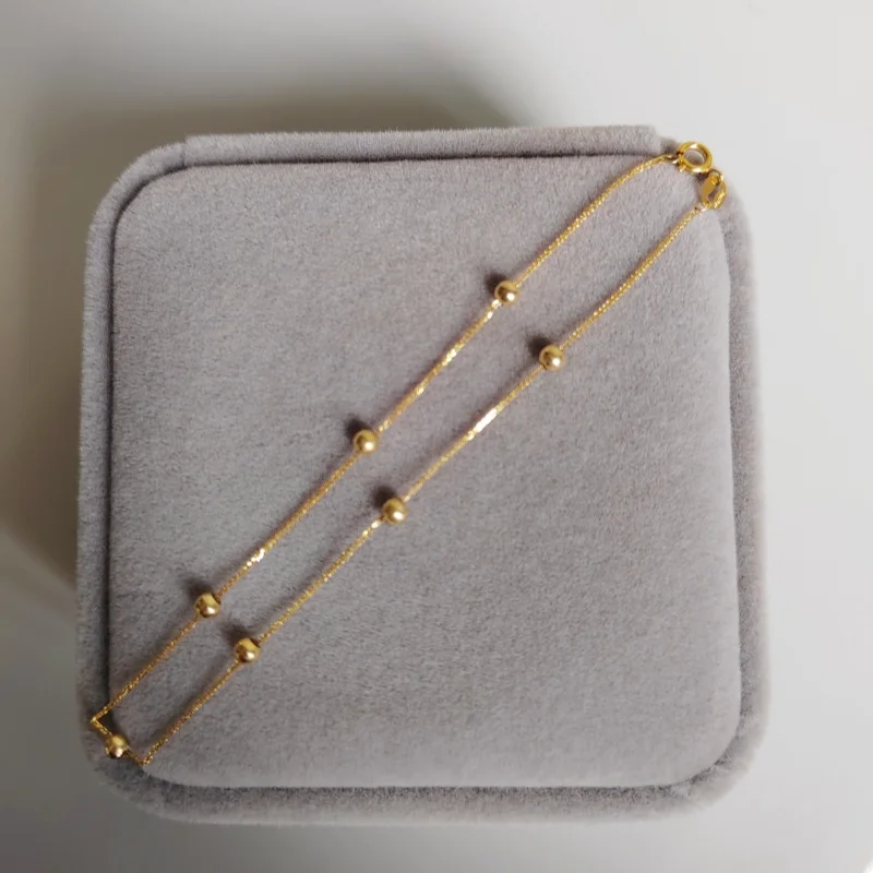 

LABB Real 18K gold Chopin bracelet pure Au750 Chopin chain gold ball bracelet women's boutique jewelry gift B0083