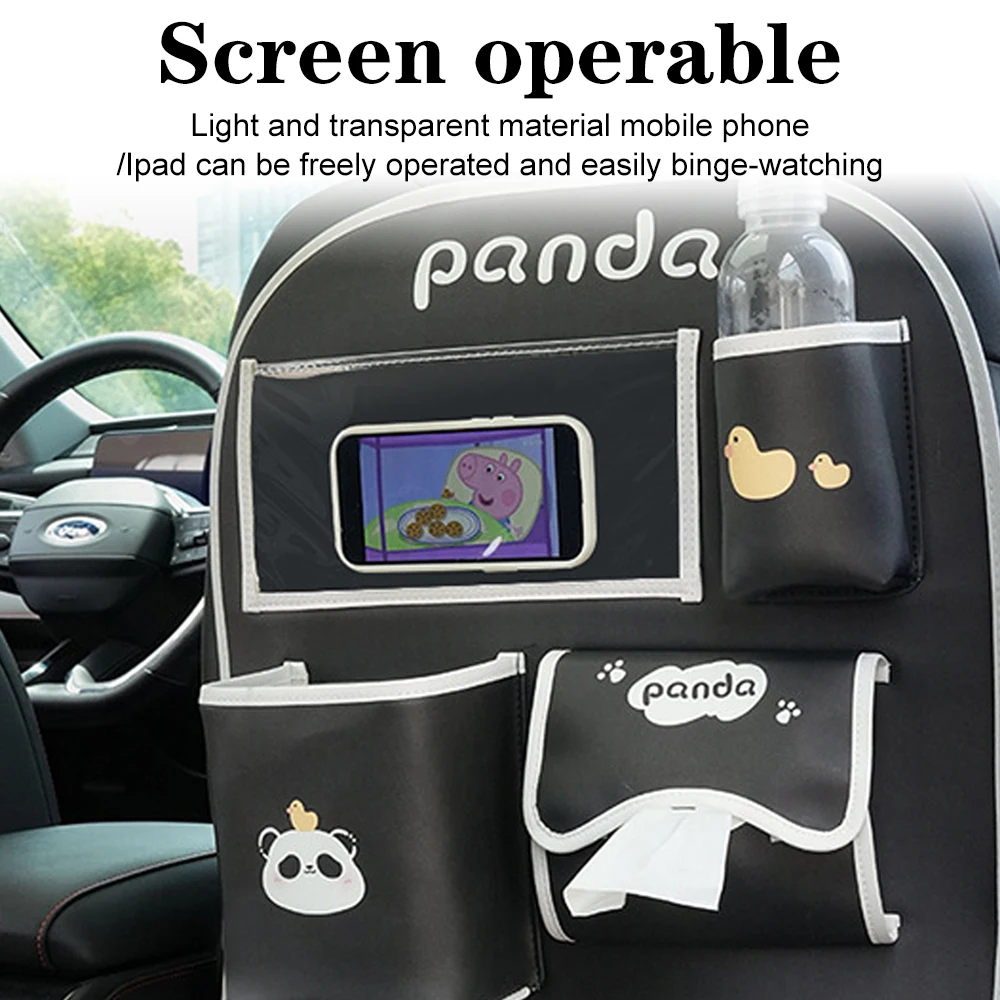 Anti Kick Pad Car Trash Can Bin Leather Multifunction Car Backseat Organizer Cup Holder Tissue Holder Cartoon