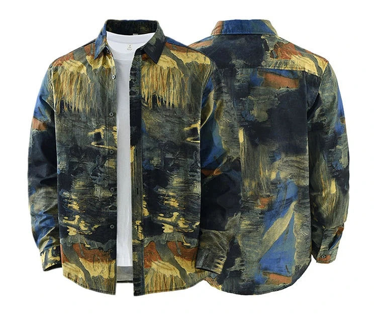

Japanese Fashion Mens Long Sleeve Printed Shirt Streetwear Men Oil Painting Print Top Pure Cotton Comfortable Clothing 2026 New