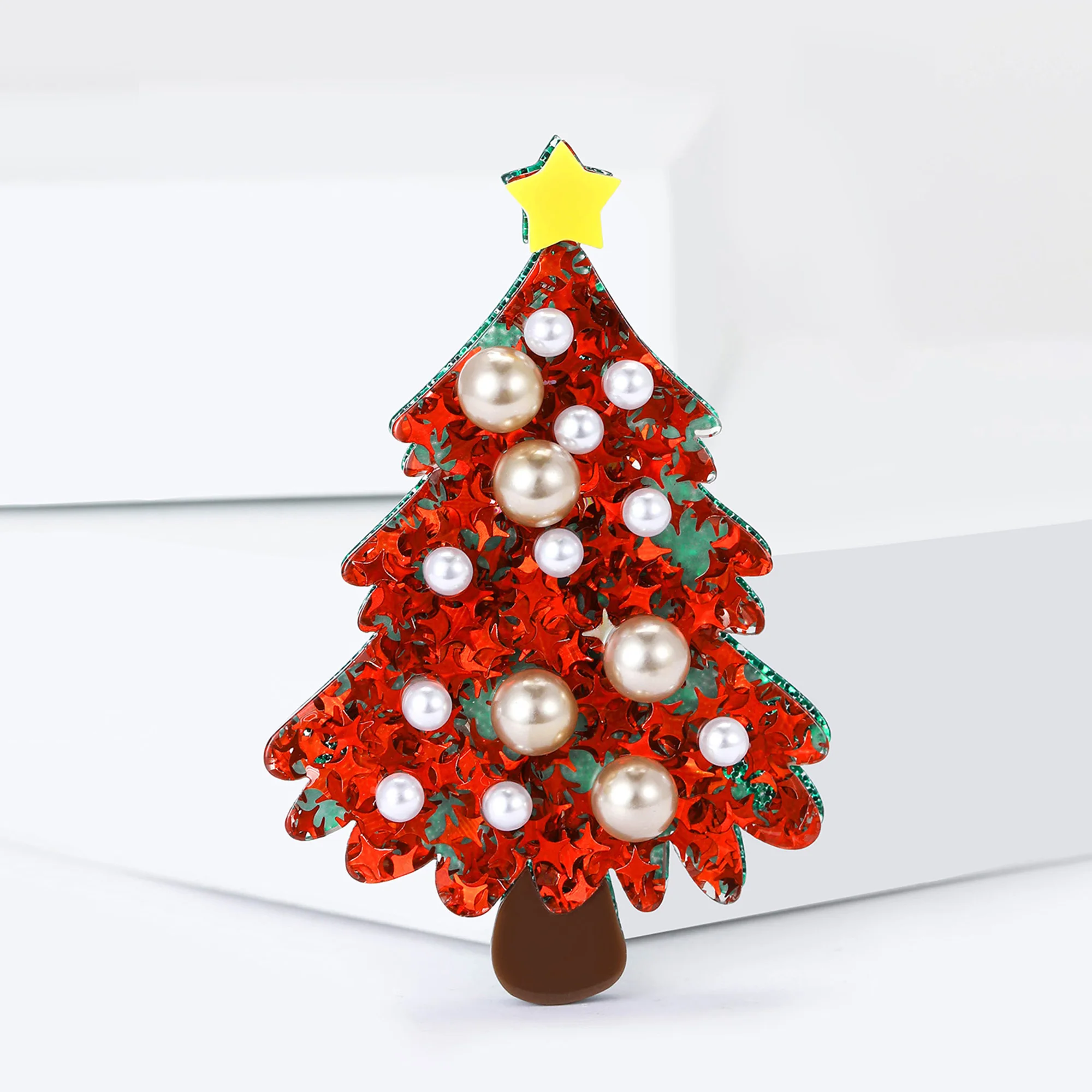 دبابيس شجرة عيد الميلاد الأكريليك الكلاسيكية لعيد الميلاد للنساء دبوس نبات اللؤلؤ هدايا السنة الجديدة إكسسوارات تزيين المجوهرات #5