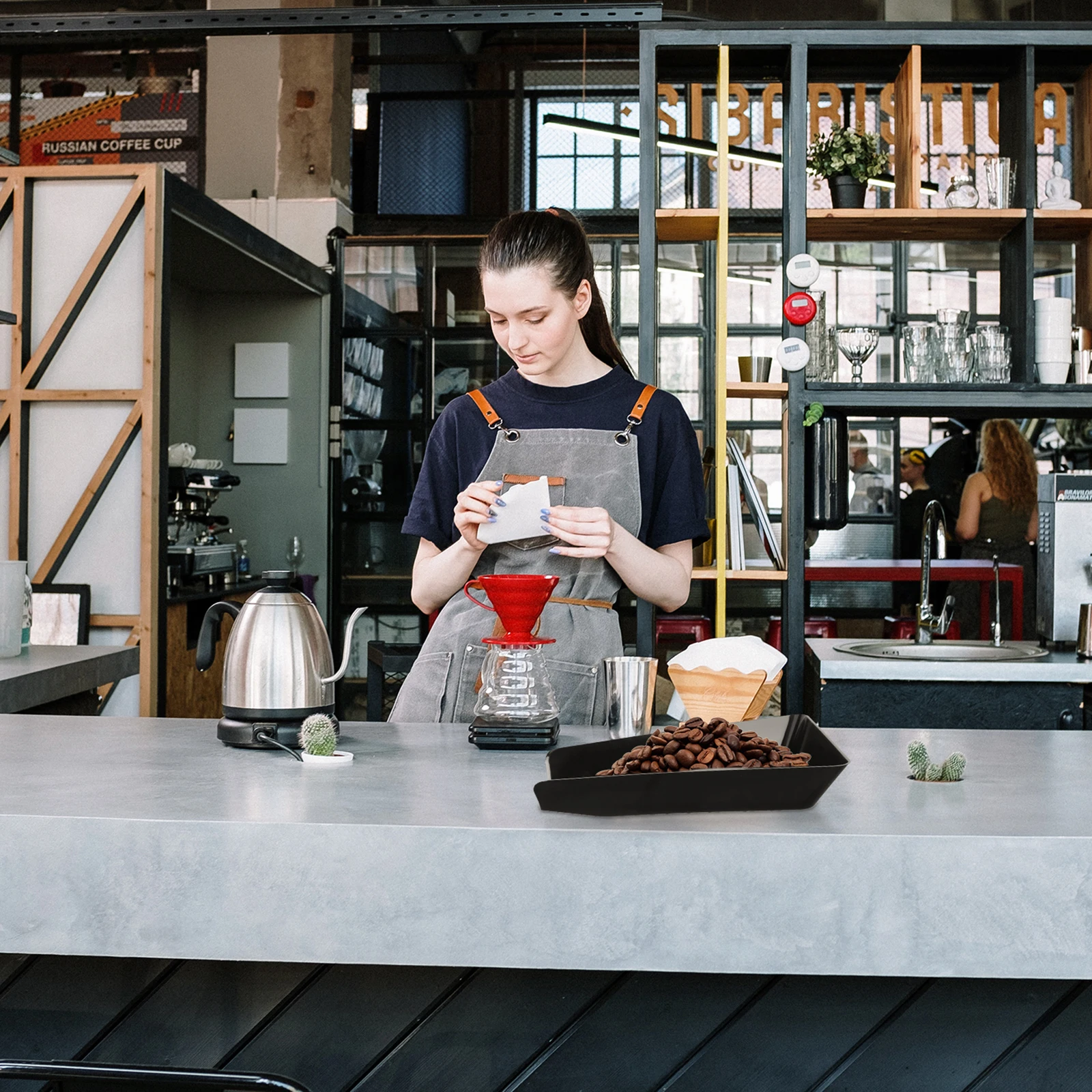 

2pcs Coffee Beans Tray Plastic Sample Display Plate Airtight Container Weighing Thick Bottom Slope Design No Leakage Bean Shovel