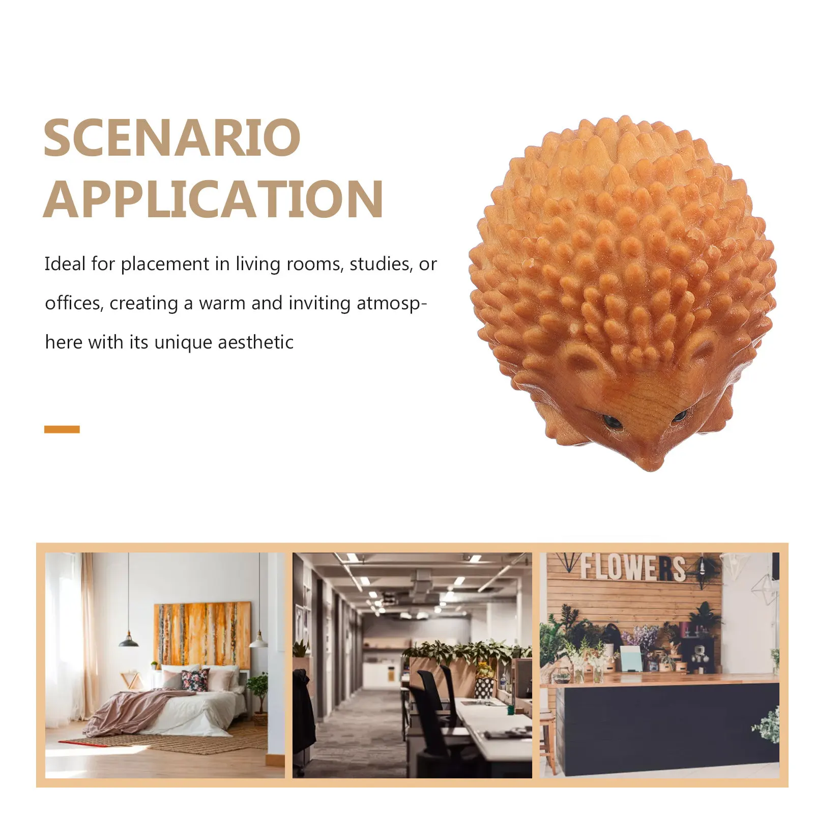 Realistic Wooden Hedgehog Statue Intricate Carving Natural Wood Grain Elegant Animal Decoration for Desk Shelf Living Room