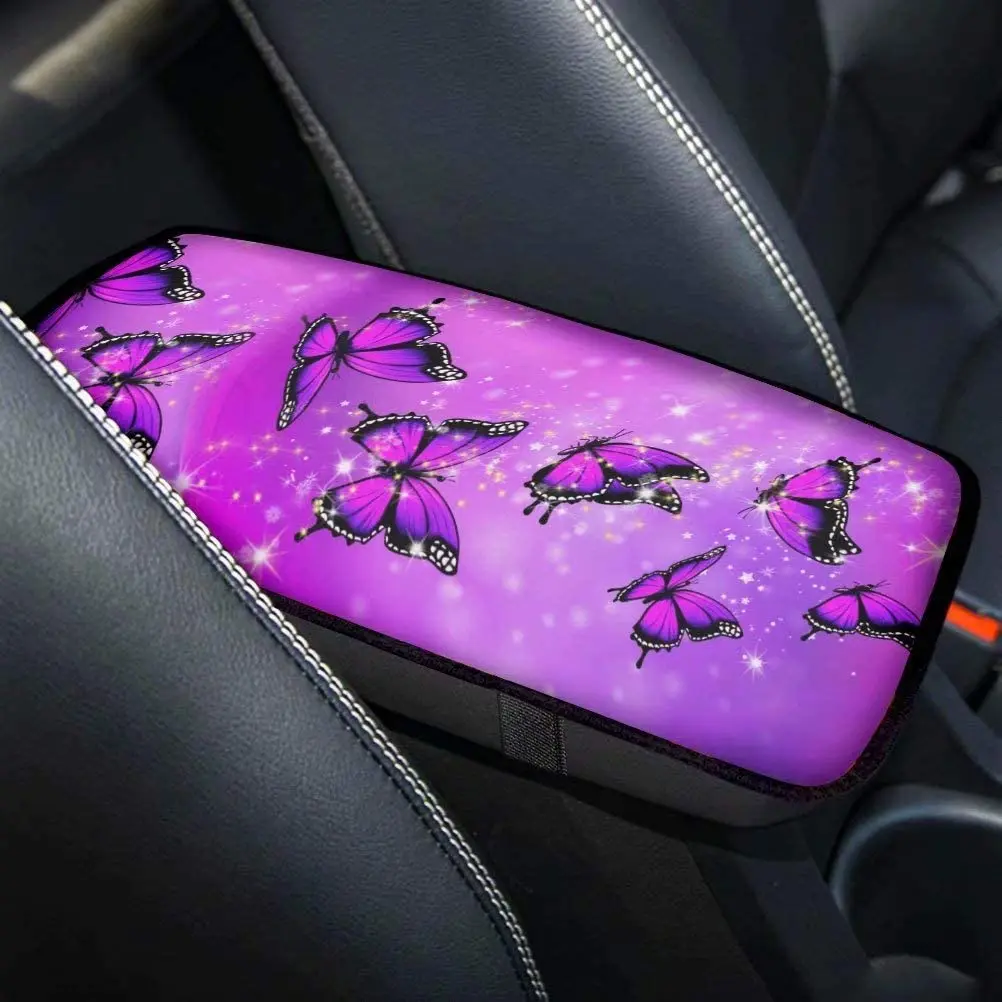 

Advocator Purple Butterfly Printed Auto Center Console Armrest Cover Protector Universal Car Armrest Box Cover Protector Vehicle