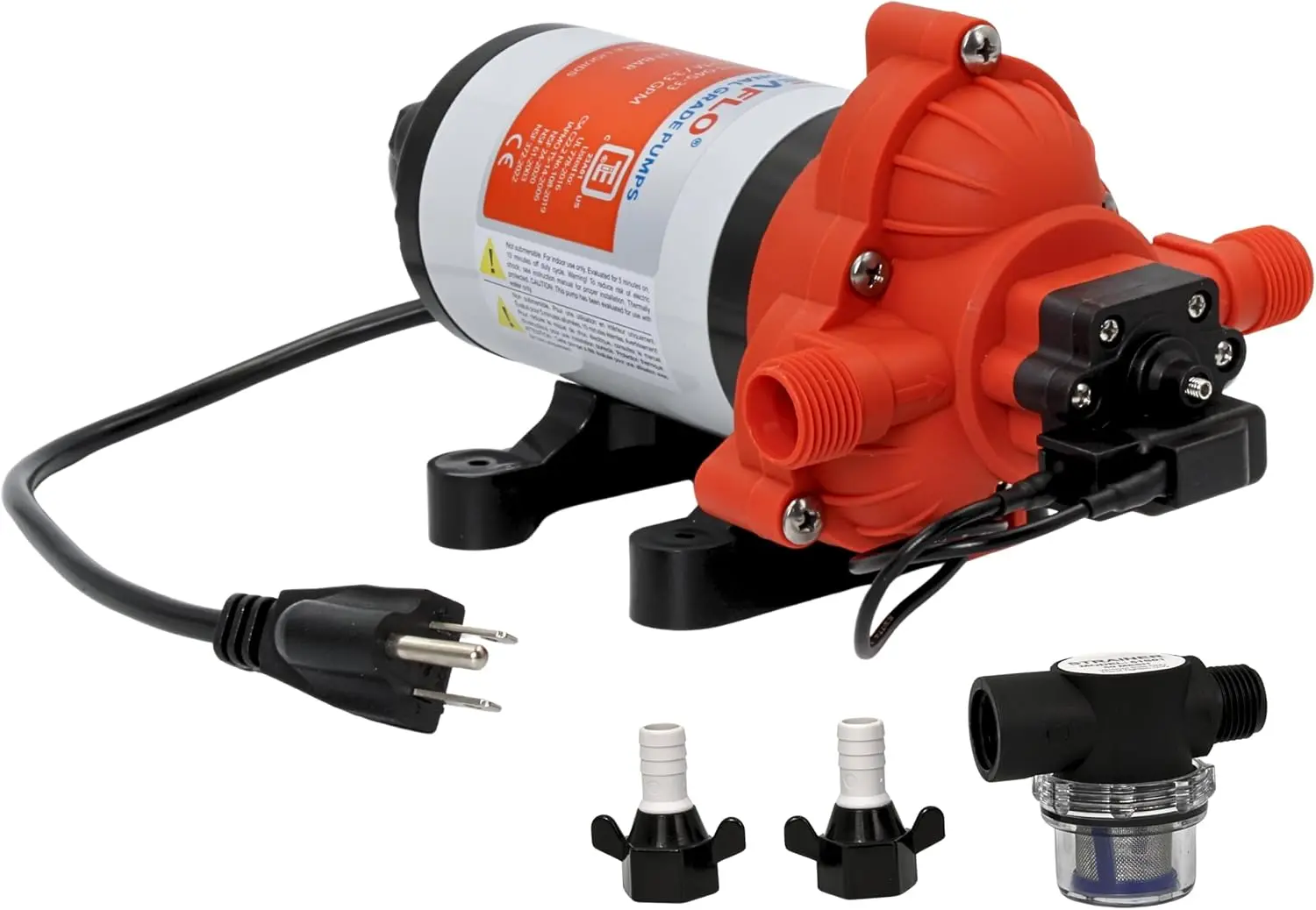 110V AC Water Pressure Pump, 3.3 GPM, 45 PSI, Self-Priming for RV/Marine/Industrial Use with Smart Switch and Warranty