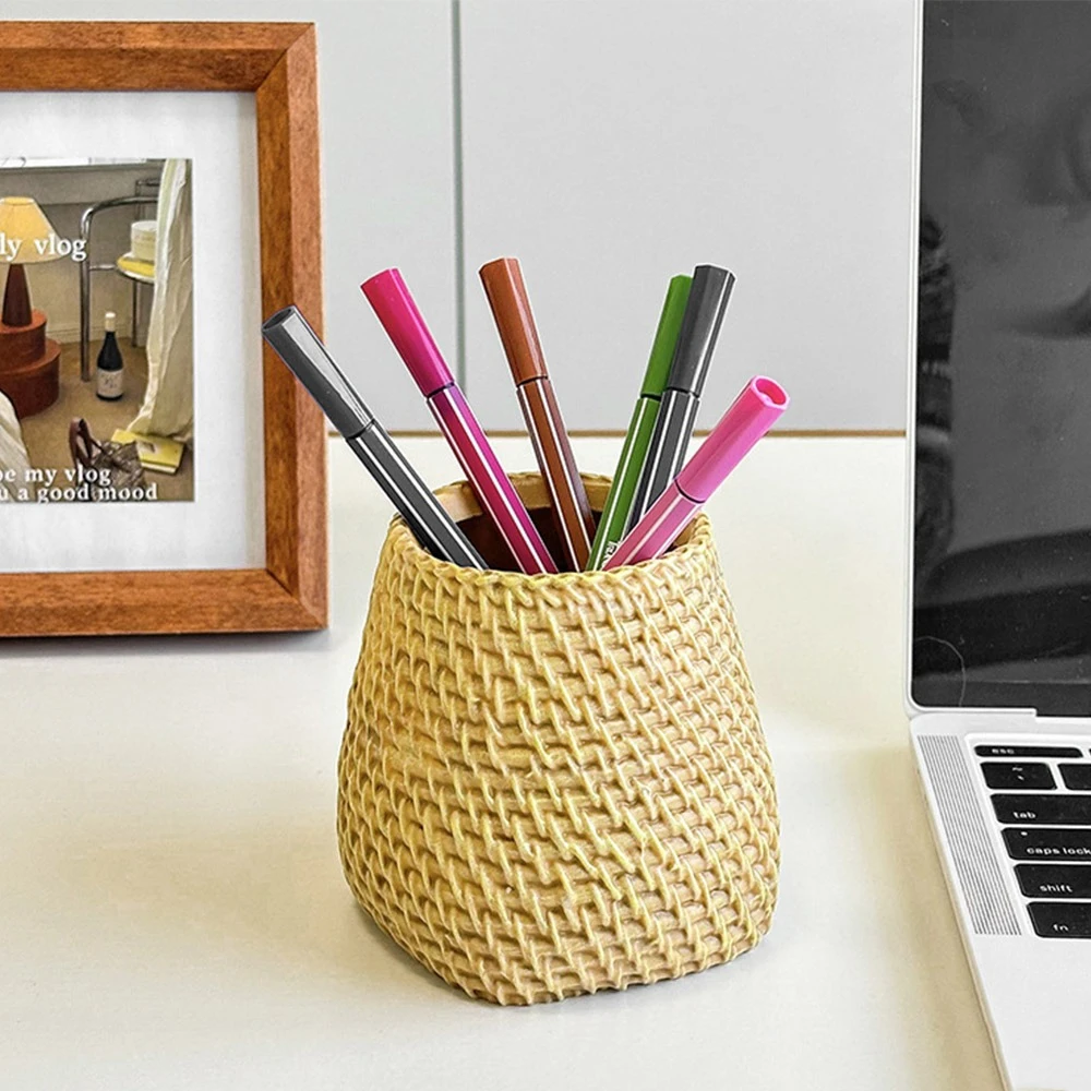 

Простой держатель для ручек из виноградной лозы, держатель для канцелярских принадлежностей в стиле минимализм, держатель для ручек из ротанга, пластиковый держатель для посуды для дома и офиса, настольные аксессуары