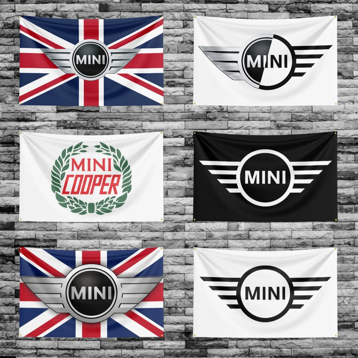 90*150CM Mini Car Logo Flag Cooper Polyester Digital Printing Banner for Garage Wall Art Indoor Decoration With Brass Grommets