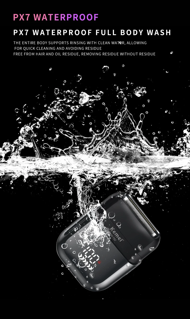 Kemei T82 Professioneller wasserdichter Elektrorasierer, wiederaufladbare Rasiermaschine für Männer, Digitalanzeige, Bartschneider, Mini-Rasierer – Detail 9