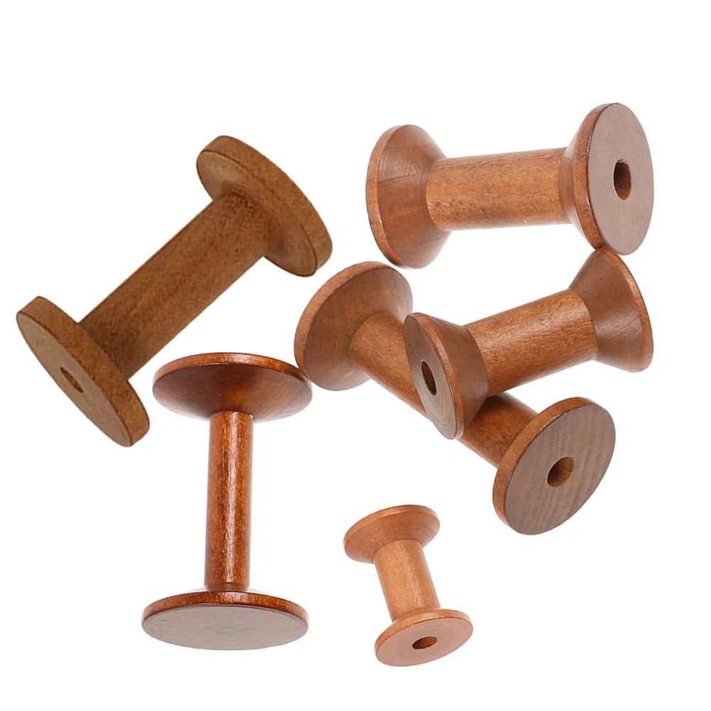 

6pcs Vintage Wooden Spool Thread Storage Sewing Organizer Accessories Embroidery Bobbins Yarn Holder Wood Material Craft